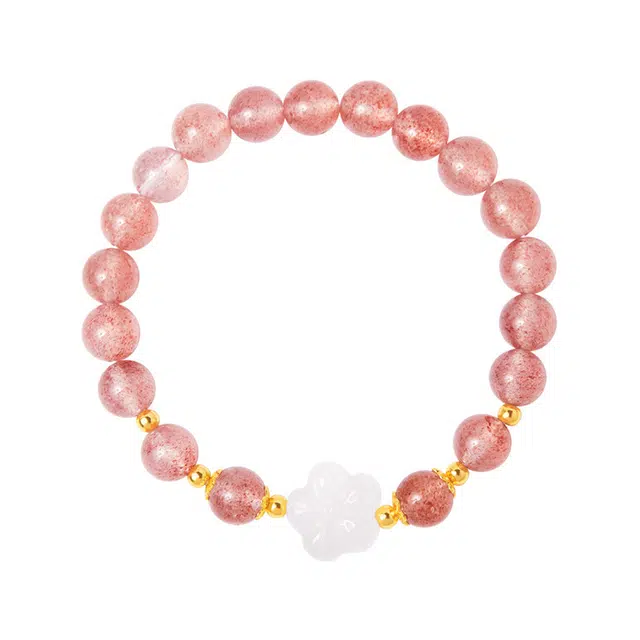 金大福 桃之夭夭花朵国潮新中式精致气质甜美小众高级感设计早日脱单招桃花转运好运 草莓晶 手串 女款