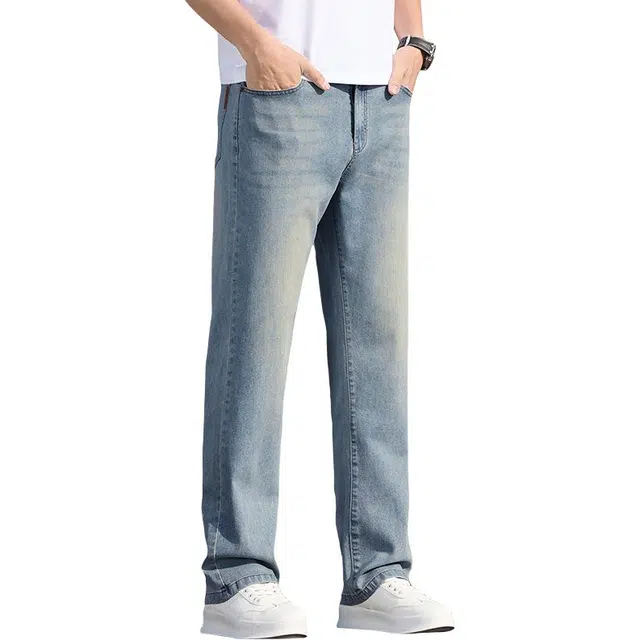 吉肯蒂 潮牌纯色水洗复古美式百搭宽松直筒轻奢款裤子男牛仔裤 男款