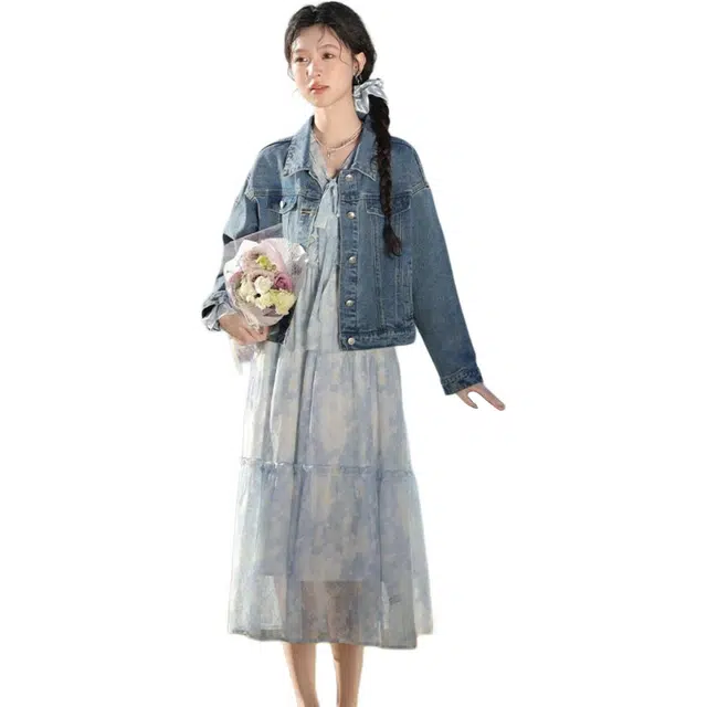 缪斯的诱惑 大码法式设计感荷叶边裙春季宽松显瘦长裙子短袖连衣裙 女款