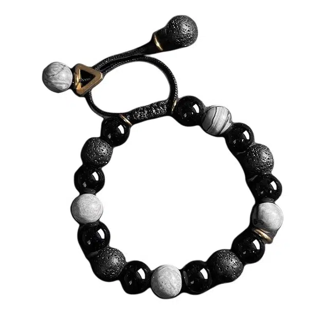 艾卡拉 可盘玩民族风简约轻奢国风设计#好运 黑曜石 手串 男女同款情侣款