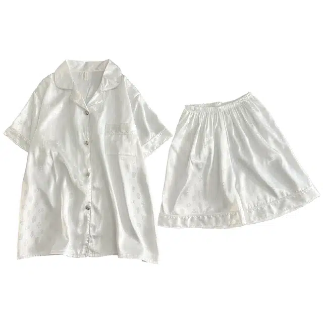 俏韵 翻领夏季冰丝甜美短袖短裤休闲舒适薄款家居服可外穿睡衣套装 女款