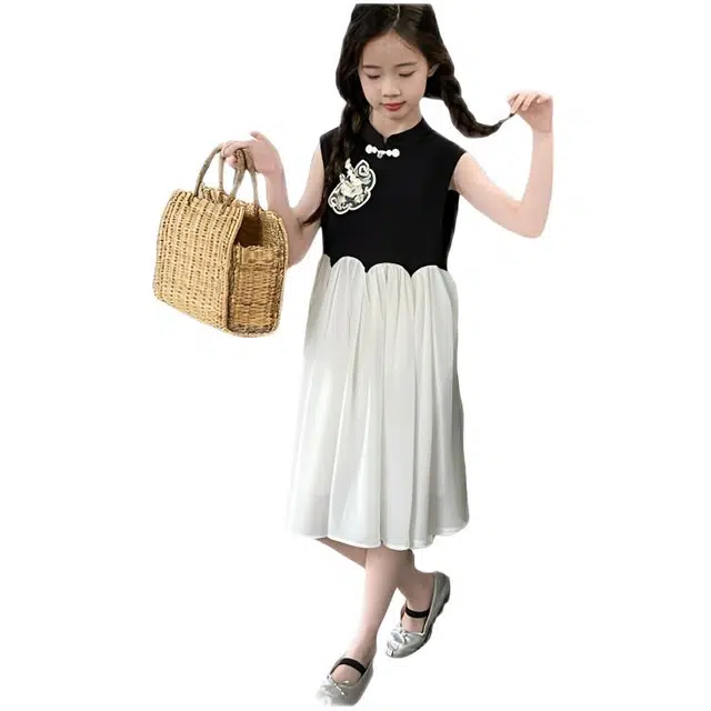 木木兔连衣裙 时髦洋气夏季舒适中大童时尚百搭女孩新中式裙子 儿童款