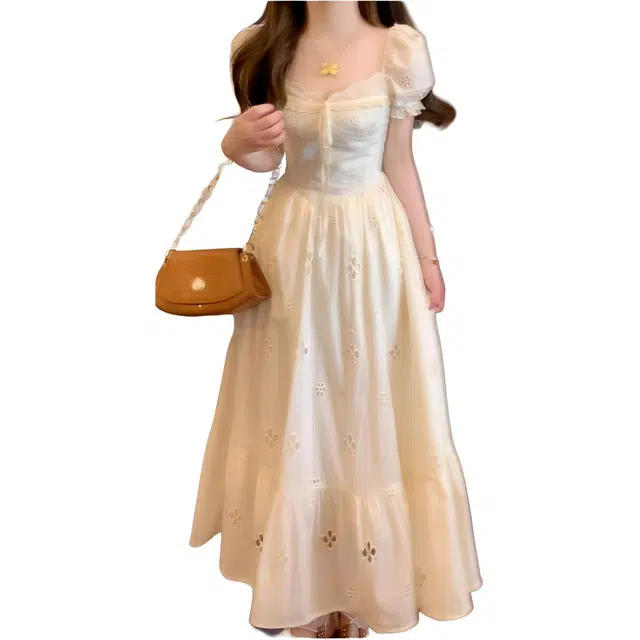 苏九儿 法式气质轻奢高级感温柔风遮肚子显瘦短袖连衣裙 女款