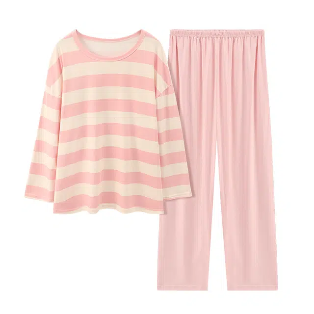顶瓜瓜 圆领条纹图案简约舒适可外穿家居服睡衣套装 女款