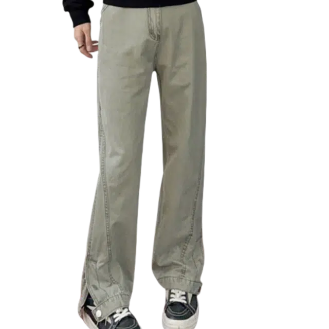 冈哉 美式复古高街水洗做旧透气直筒宽松通勤休闲牛仔裤 男女同款