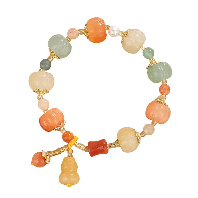 子婳 文玩手持念珠盘玩复古民族风国潮文化气质好运连连设计精致南瓜造型高级感 金丝玉 手串 女款