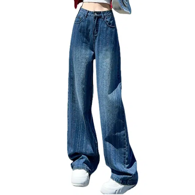 玫丝朵 美式复古小众宽松阔腿直筒牛仔裤 女款