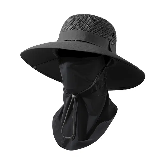 南极人 大檐网眼透气夏季遮阳帽子户外钓鱼徒步登山帽西部牛仔防晒太阳帽速干遮全脸口罩冰丝面罩护颈围脖套脸罩 轻薄款 渔夫帽 男款