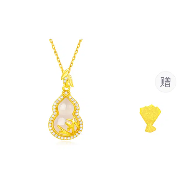 【赠金贴】 金六福吉祥 新中式国风国潮 竹节葫芦轻奢小众高级感优雅温柔气质转运显白大气#好运天然 玉髓 项链 女款