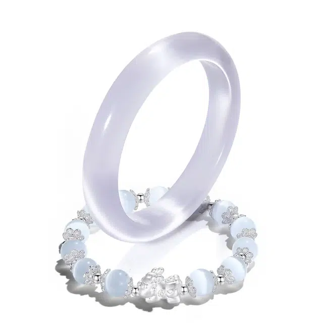 【招财貔貅*一步一响】 郁馨 紫罗兰芋泥啵啵白月光叠戴古典素圈简约温柔气质优雅轻奢叮当#好运 玻璃猫眼 手镯 女款