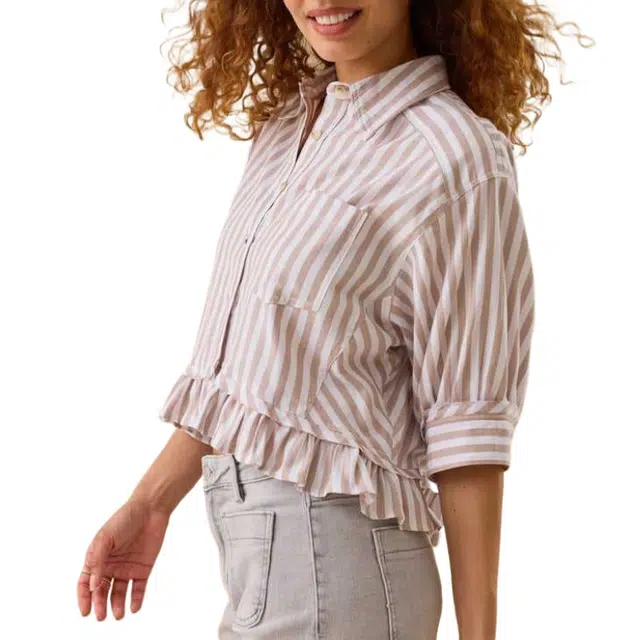 ALTAR'D STATE Ruffle Stripe Button Up Top Bridget