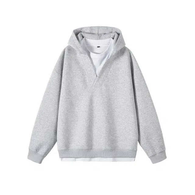 颂希尔 美式高街假两件连帽衫外套上衣宽松休闲潮流百搭中性风卫衣 男女同款