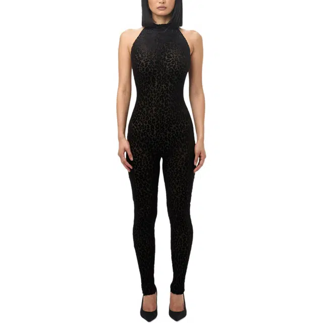 NAKED WARDROBE Burnout Print Halter Jumpsuit