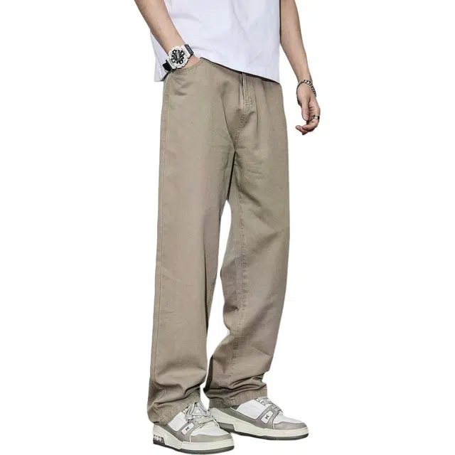 童先森 宽松直筒阔腿纯色中腰长裤休闲裤 男款