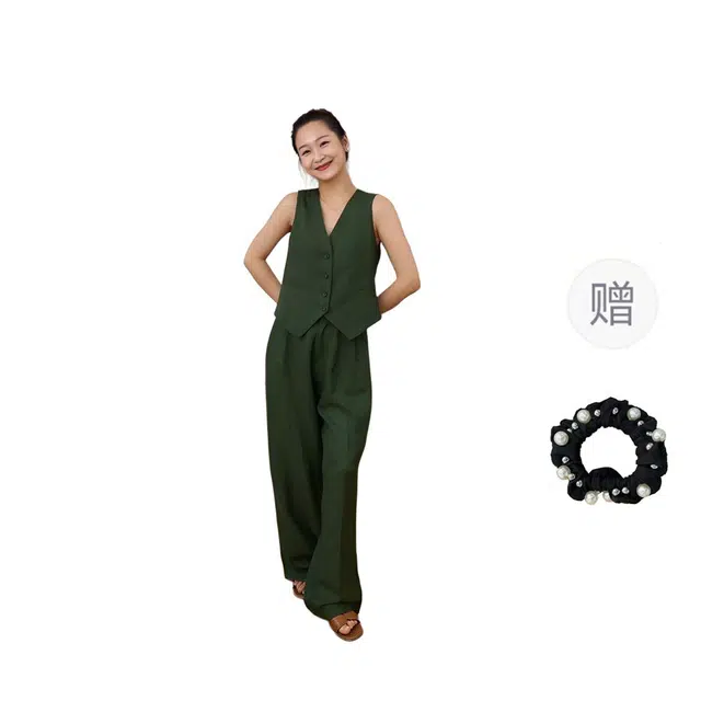 雾闪闪 气质优雅无袖上衣百搭清新裤子休闲套装 女款