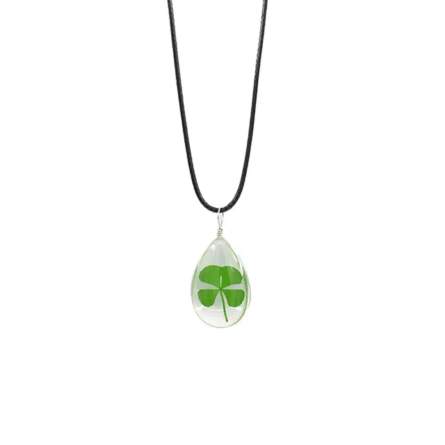 前方大荒野 幸运四叶草水滴锁骨链  简约森系小清新#好运 菩提根 项链 女款