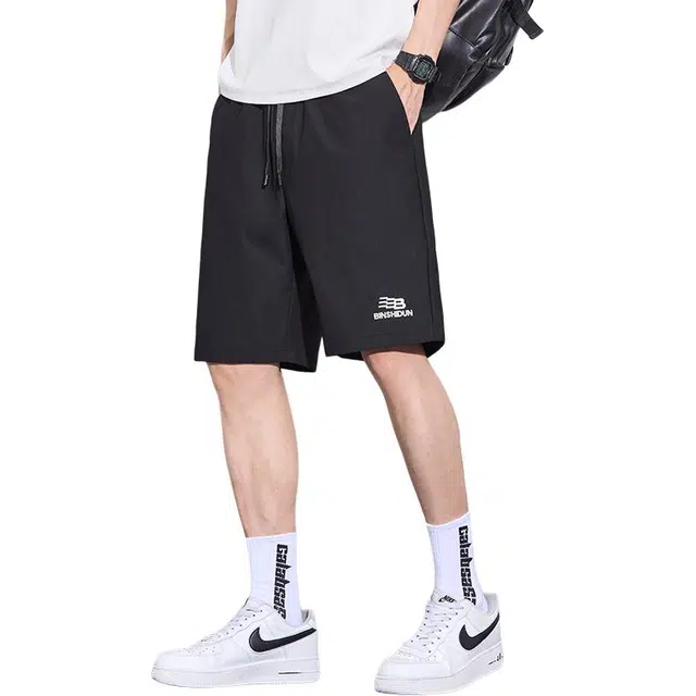 协协乐 夏季冰丝凉感速干薄款透气美式潮牌百搭宽松直筒运动五分中裤休闲短裤 男款