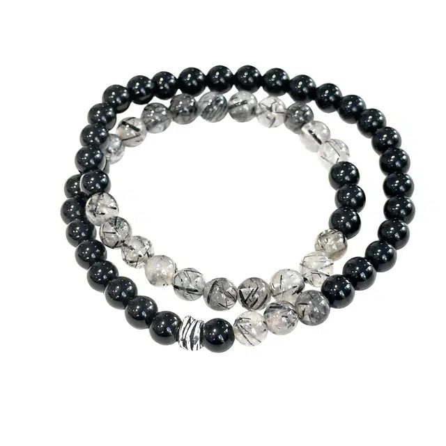 陌阡雪 【事业顺利】双圈 国风复古 潮流百搭小众轻奢叠戴#好运天然 黑发晶 手串 男女同款情侣款