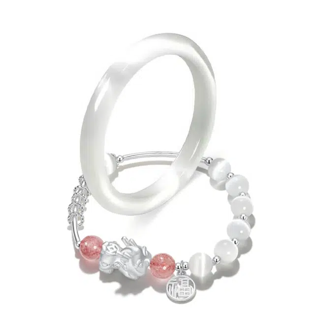 【寻梦石】 琉堇 白月光透亮新中式正缘圆条 古风温润如玉招财纳福吞金兽貔貅#好运 玻璃猫眼 手镯 女款