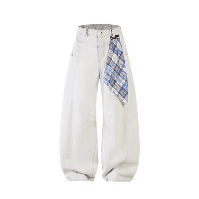 欧路得 美式高街弯刀男夏季潮牌设计感方巾褶皱裤子水洗宽松拖地裤牛仔裤 男款