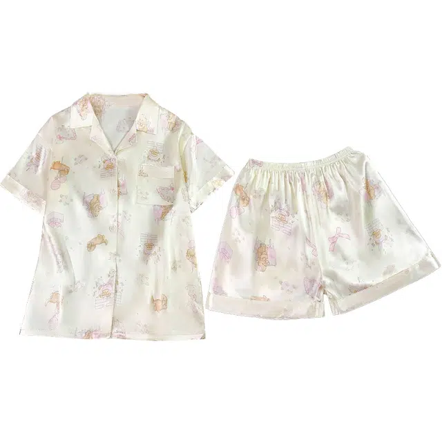 俏韵 翻领夏季款简约甜美短袖短裤休闲舒适夏天薄款家居服可外穿睡衣套装 女款