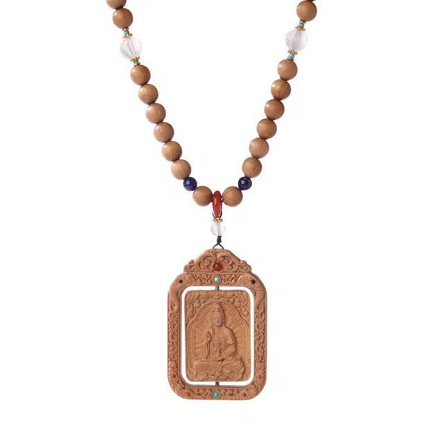 三檀小舍 【观音】精工满雕刻 前程似锦学业顺利守护转运好运诸事顺利小众高级 檀木 项链 男女同款情侣款