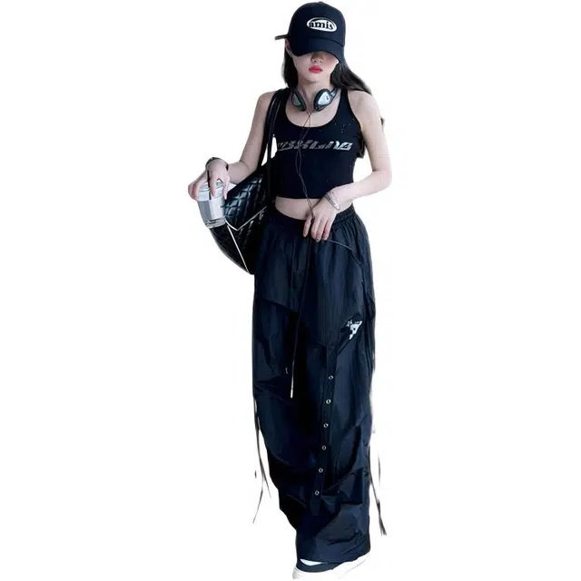 天才小熊女童夏季运动裤大童潮牌小孩衣服 青少年 黑科技速干凉感系列抽褶复古休闲 洋气时髦