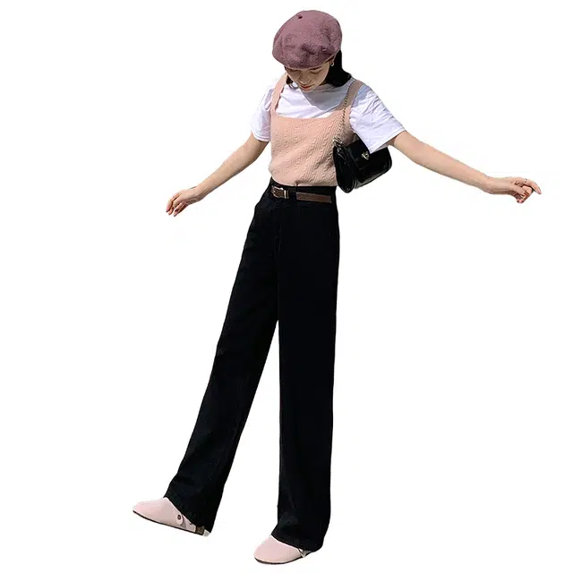 玫丝朵 美式复古通勤宽松直筒拖地牛仔裤 女款