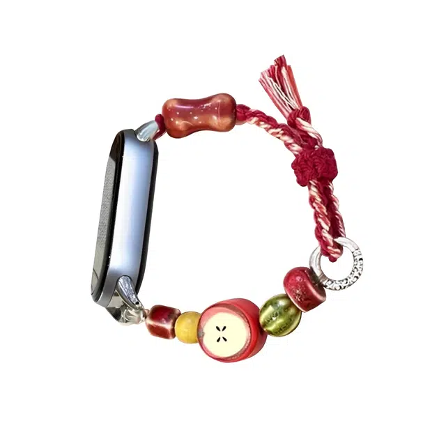 创意达 表带 小米适用 串珠 绳材质 腕带红苹果手链智能男女同款拉绳配件