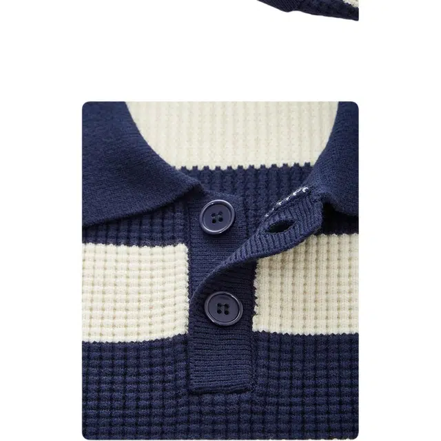 三福 趣味美式宽松横条翻领套头长袖针织衫 男款