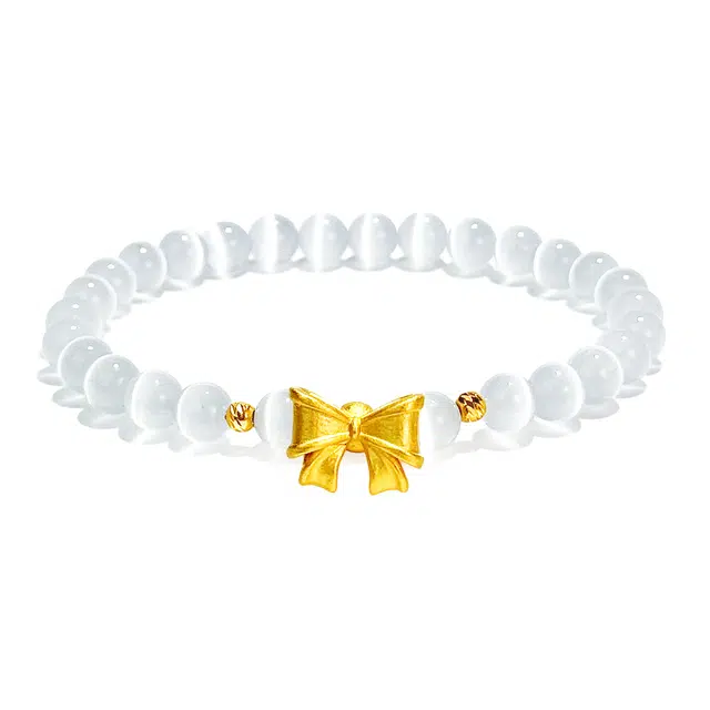 【普陀山官方已过香】 普陀山文创 新中式轻奢高级感转运蝴蝶结在逃公主甜美气质福至心水逆退散百搭串珠#好运 玻璃猫眼 手串 男女同款情侣款