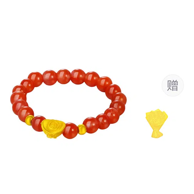 【赠精品金贴】 金六福吉祥 新中式时来运转元宝来财 国风精致大气前程似锦好事发生转运珠手饰#好运天然 玛瑙 戒指 女款