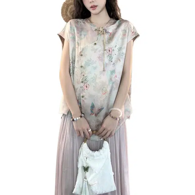 沐晓欣 新中式显瘦宽松蝴蝶提花印花工艺上衣衬衫 女款