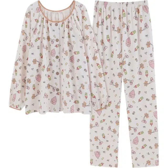 顶瓜瓜 小香风简约舒适可外穿家居服睡衣套装 女款