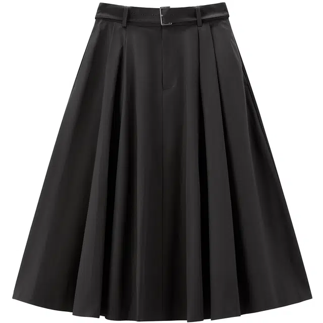 太平鸟 高腰垂感伞裙半身裙长绒棉仿天丝工艺休闲长裙 女款