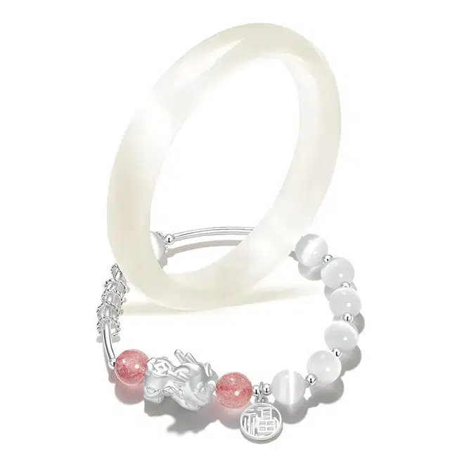 【甄选特级高品质】 琉堇 白月光香槟色旺桃花荔枝冻正缘美人镯 国风古色古香贵妃镯#好运 玻璃猫眼 手镯 女款