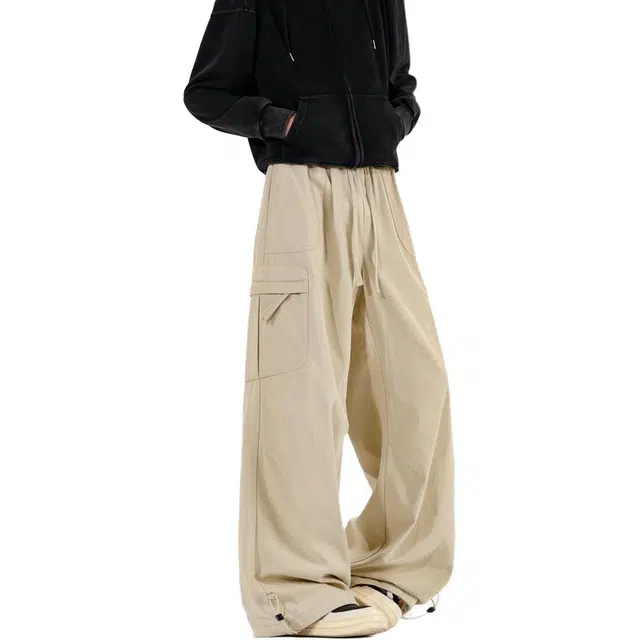 加荣 美式机能运动裤秋季青少年户外出行通勤百搭潮牌伞兵痞帅宽松小众抽绳松紧腰直筒阔腿休闲裤子工装裤 男女同款