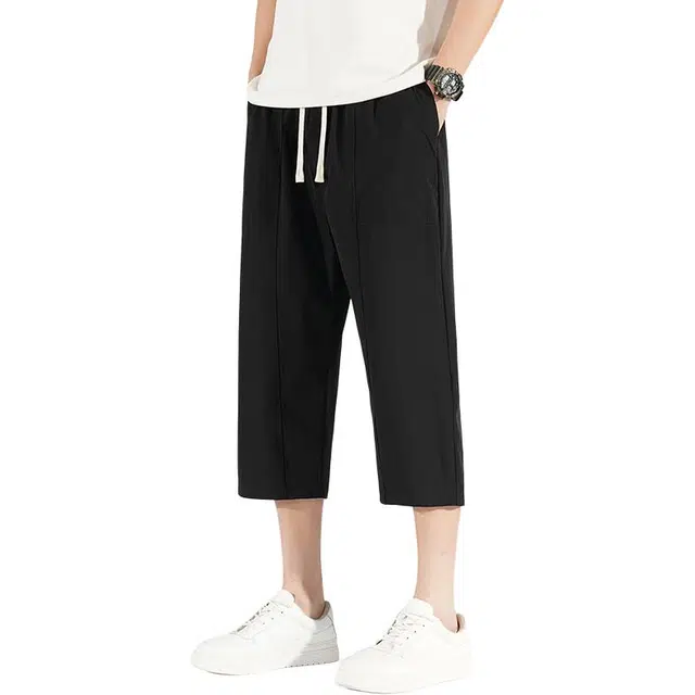 左岸 青少年学生速干运动裤子宽松大直筒纯色简约日系垂感柔软舒适七分裤显瘦空调裤休闲短裤 男款