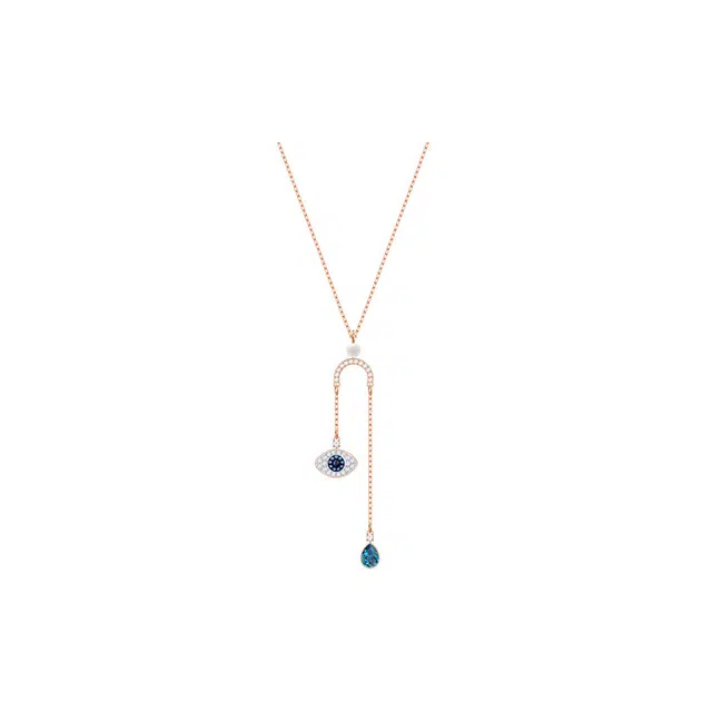 Swarovski Symbolic Evil Eye Necklace Rose Gold Blue