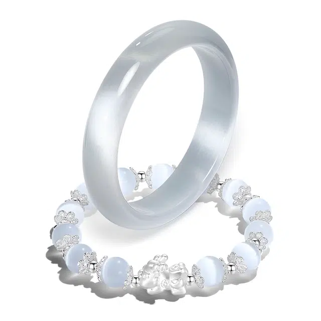 【甄选特级】 郁馨 水润貔貅串珠叠戴纳福温婉气质清冷感 宫廷风国潮复古小众古风旗袍轻奢精致#好运 玻璃猫眼 手镯 女款