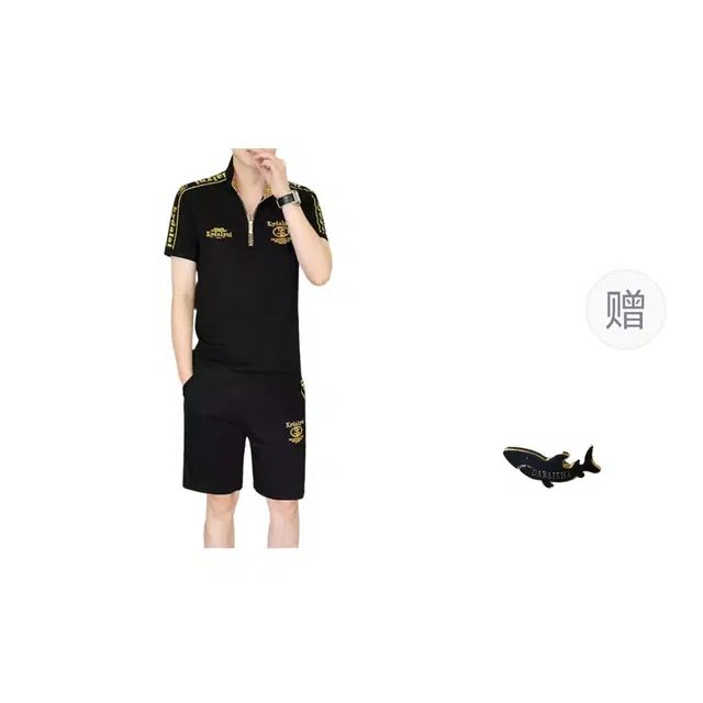 大白鲨 冰丝薄款立领短袖短裤休闲运动套装 男款