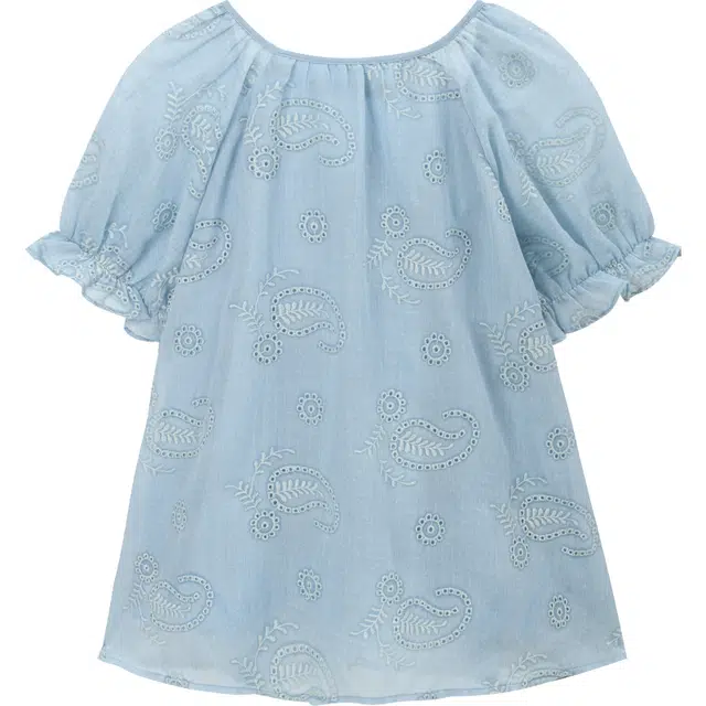 谜秀 刺绣花朵夏季法式设计感常规短袖圆领衬衫 女款 蓝色