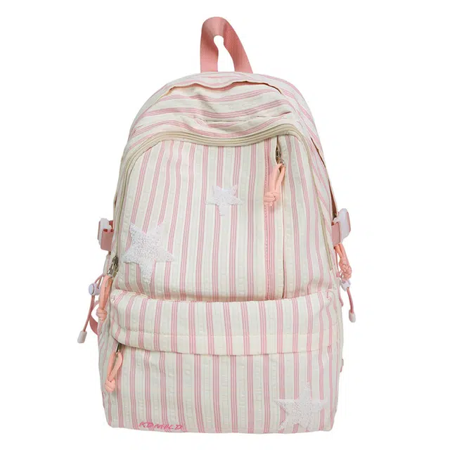 帕克熊 竖纹小星星开心日常上课背包愉快舒适大容量小清新学院风 尼龙 双肩包 常规 女款 多色