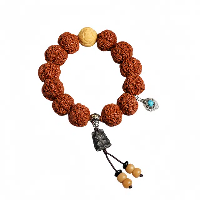 宣华意 新中式复古民族风盘玩佛珠藏式卡子缅黄招财转运貔貅文玩配饰醒狮#好运 金刚菩提 手串 男女同款情侣款