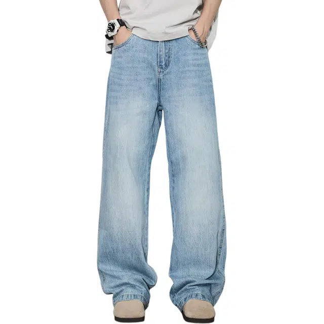 Tongxiansen Slim Fit High Street Loose Mid Waist Jeans Men
