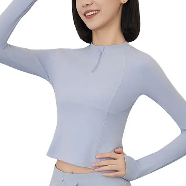 莫代尔  半拉链拼接套头上衣女   瑜伽外套