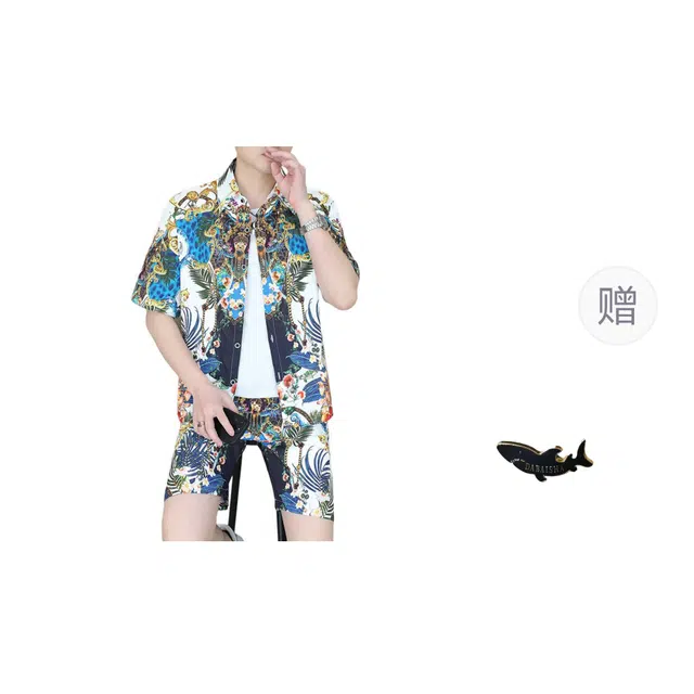 大白鲨 冰丝潮流夏季短袖短裤休闲运动套装 男款