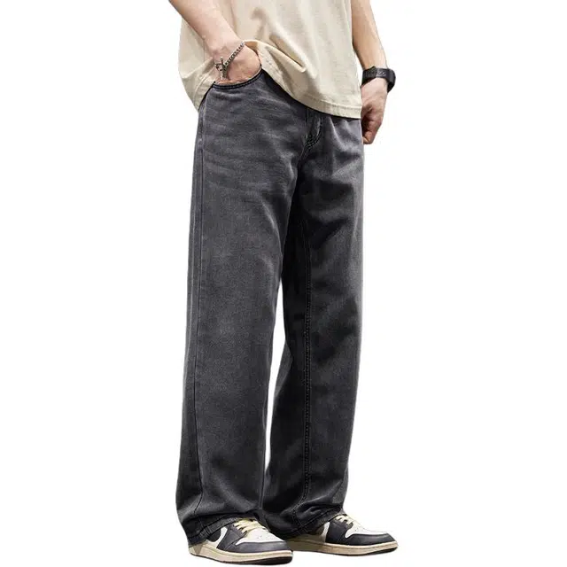 潮人榜 夏季薄款莱赛尔休闲裤男士宽松直筒潮牌垂感拖地长裤牛仔裤 男女同款