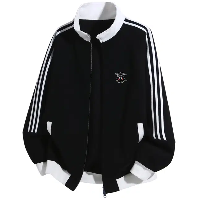 吾皇猫 学院风美式复古无性别主义穿搭立领设计感侧边织带插肩袖休闲宽松运动开衫夹克外套 男女同款