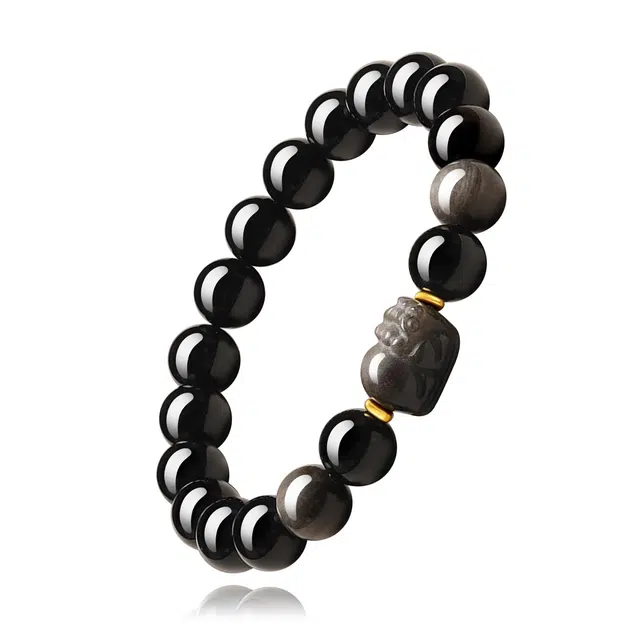 谧月珠宝 日进斗金金貔貅招财高级感吸金吞金兽招财进宝事业高升转运小众设计精致时尚百搭轻奢风好运天然 黑曜石 手串 男女同款情侣款